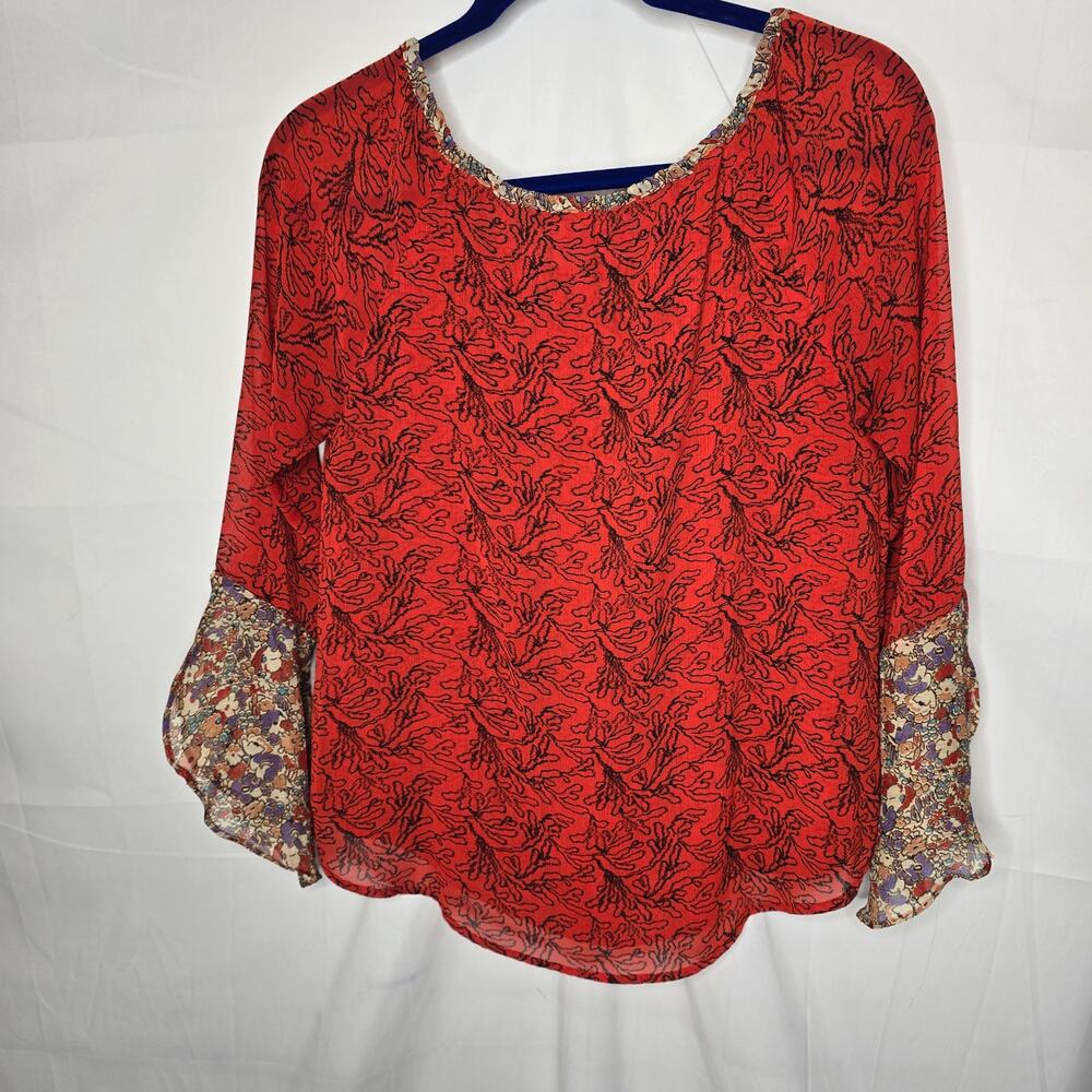 Patterson J Kincaid Red Multicolor Boho Long Sleeve Blouse Size XS - Picture 8 of 8